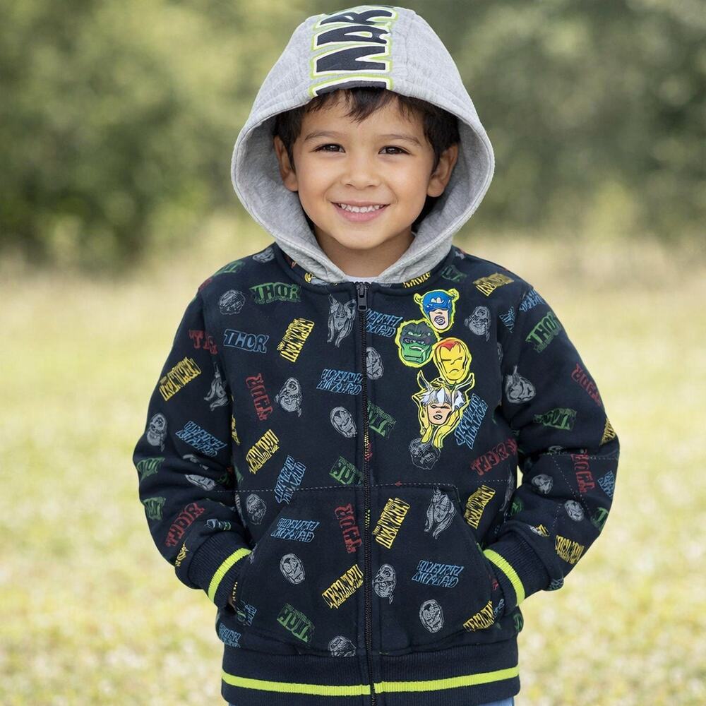 Marvel Kids Size 5 Hoodie Sweatshirt Black Iron Man Hulk Captain America Thor